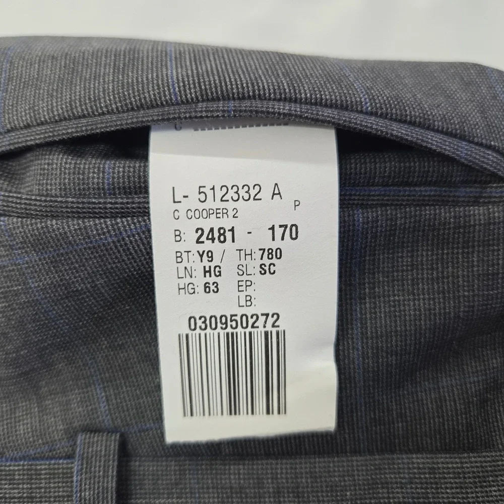 Ralph Lauren Men's Charcoal Blue Plaid Wool Suit 2 Piece Jacket‎ 44R Pants 38x29